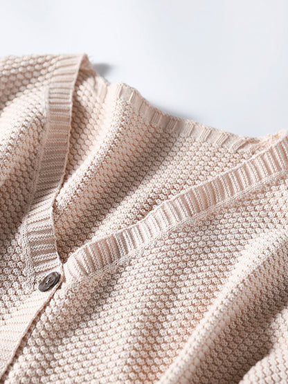 Women Winter Artsy Knitted Button Hemming Solid Sweater