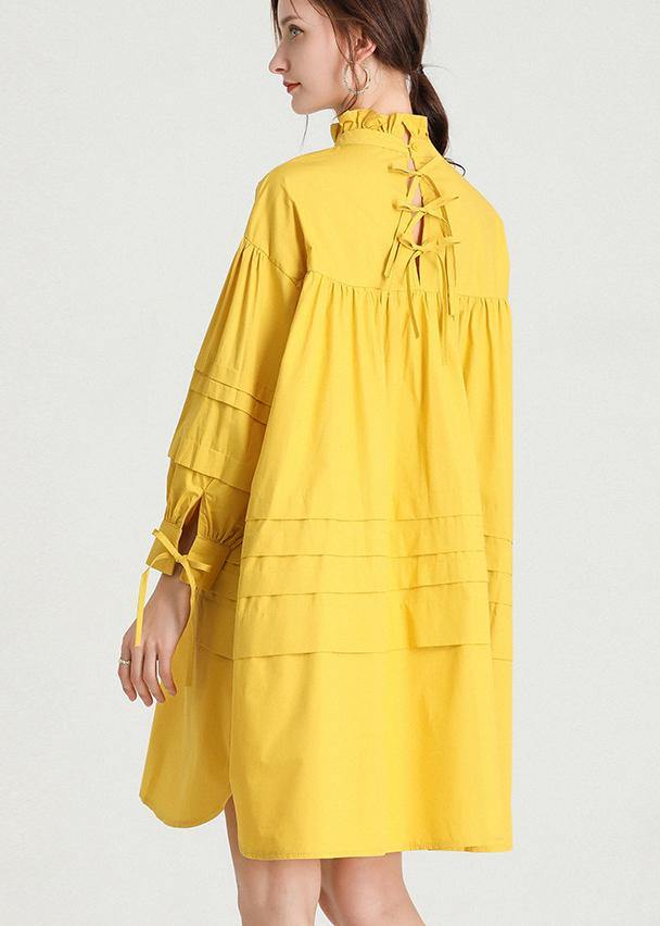 Plus Size Yellow Stand Cotton Bow Spring Maxi Dresses