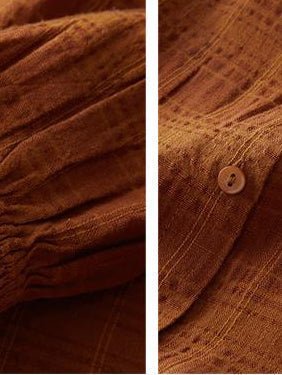 100% Linen Stand Collar Loose Solid Shirt In One-Size