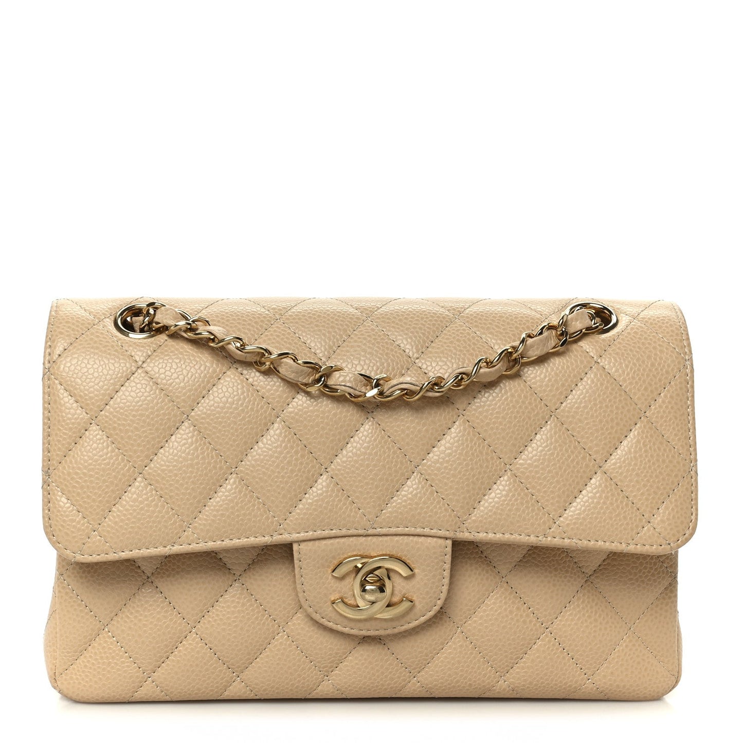 Caviar Quilted Small Double Flap Beige
