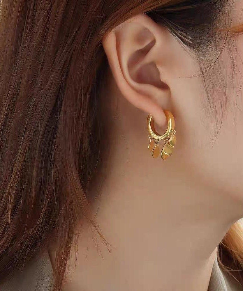 Chic Gold Alloy Love Sequins Tassel Hoop Earrings