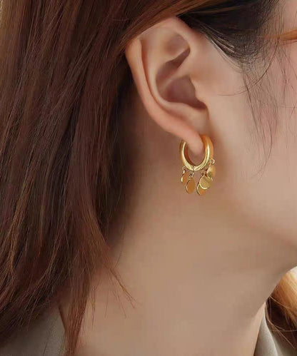 Chic Gold Alloy Love Sequins Tassel Hoop Earrings