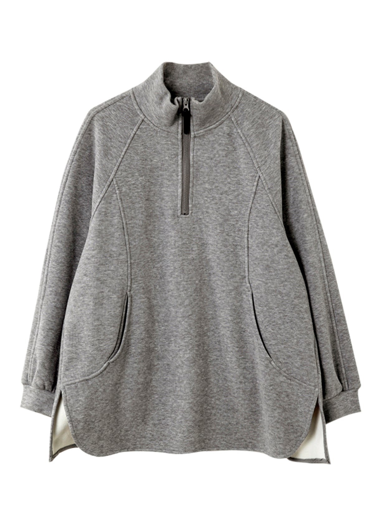 Casual Grey Turtleneck Patchwork Fleece Sweatshirt Spring