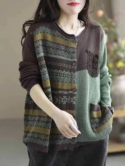 Women Autumn Patchwork Casual Loose Sweaters