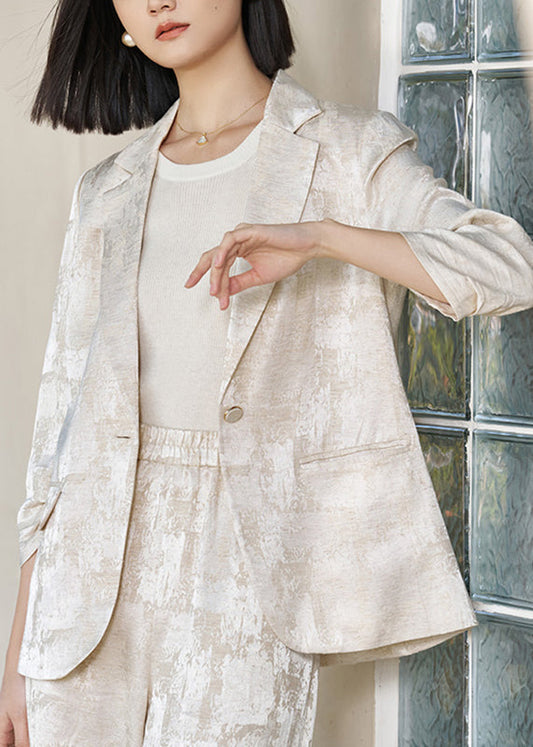 Fashion Beige Notched Tie Dye Linen Coats Fall