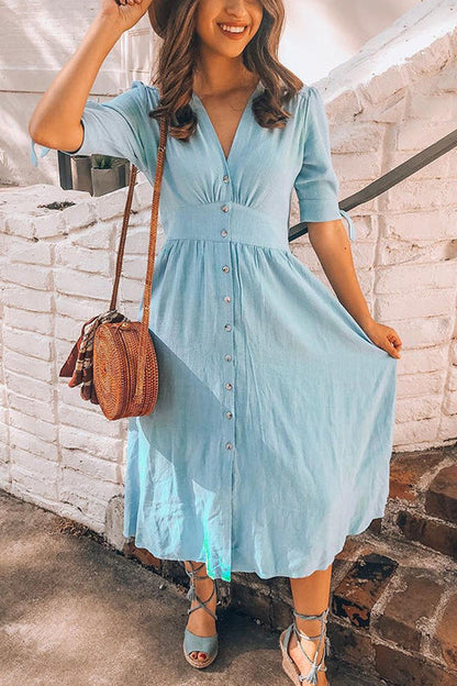 Casual Vacation Button Knot Sleeve Dress