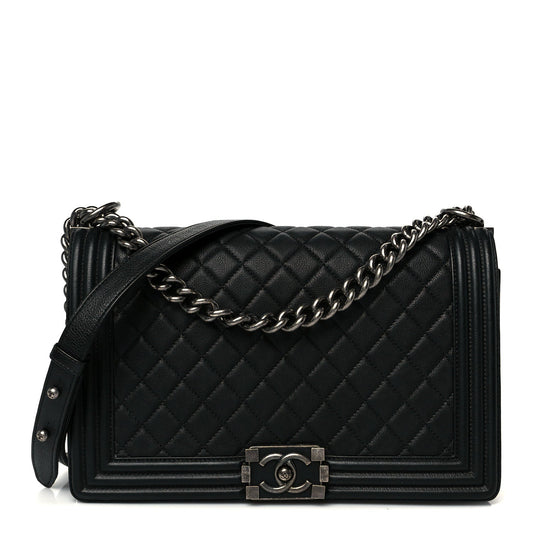 Grained Calfskin Quilted New Medium Boy Flap Black