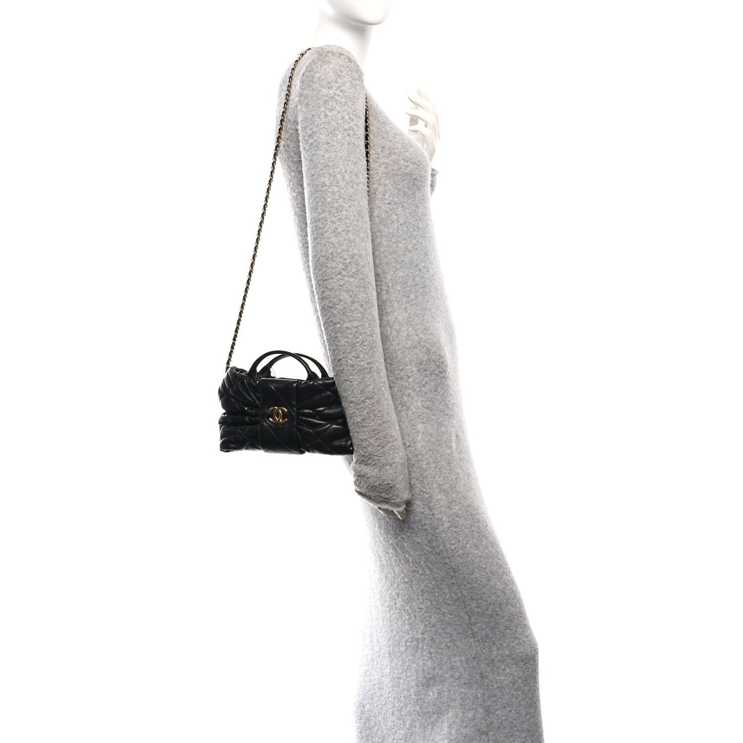 Lambskin Quilted Mini Bow Bag Black