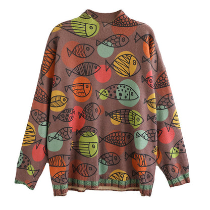 Artistic Retro Half Turtleneck Faux Mink Knitted Sweater