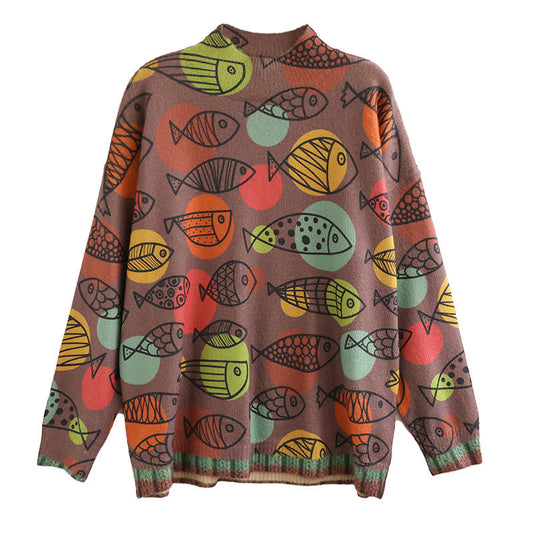 Artistic Retro Half Turtleneck Faux Mink Knitted Sweater