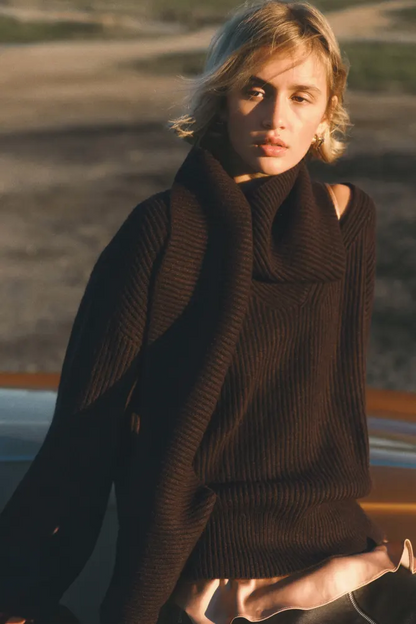 Elegant Long Sleeve Scarf Solid Color Sweater