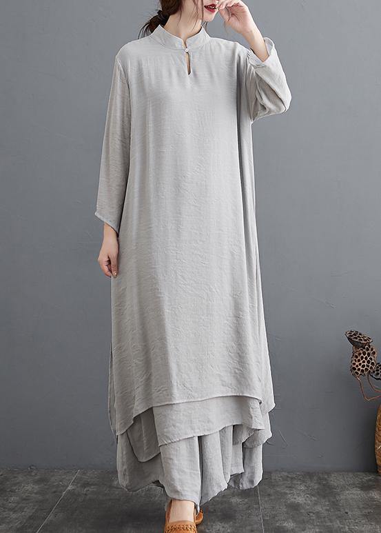 Gray Medium Length Dress Casual Wide Leg Pants Two Piece Set