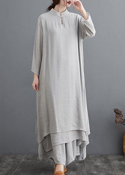 Gray Medium Length Dress Casual Wide Leg Pants Two Piece Set