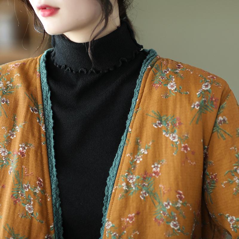 Autumn Winter Loose Floral Thick Cotton Coat