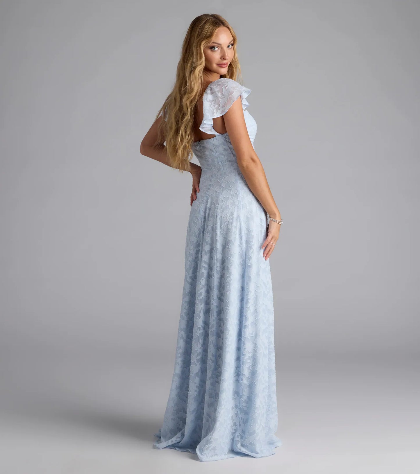 Vittoria Flutter Sleeve A-Line Chiffon Formal Dress