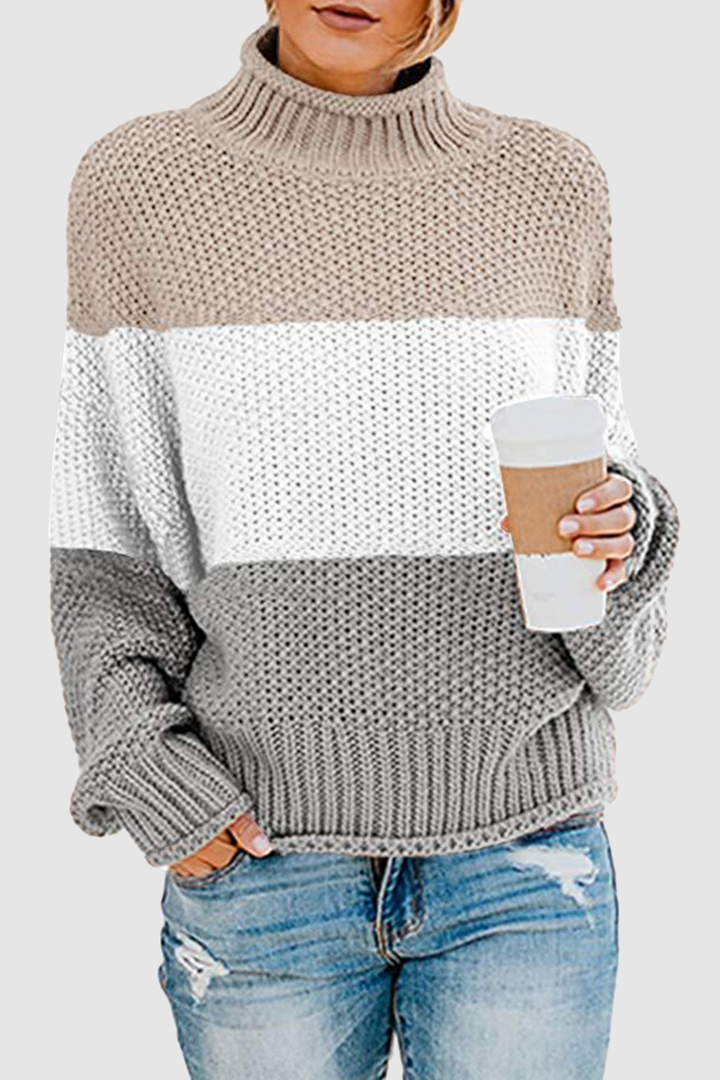 Casual Patchwork Contrast Turtleneck Tops(7 Colors)