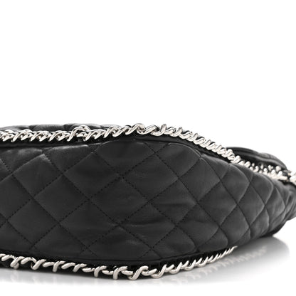 Washed Lambskin Quilted Maxi Chain Around Flap Black