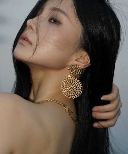 Casual Gold Copper Overgild Hollow Out Round Drop Earrings