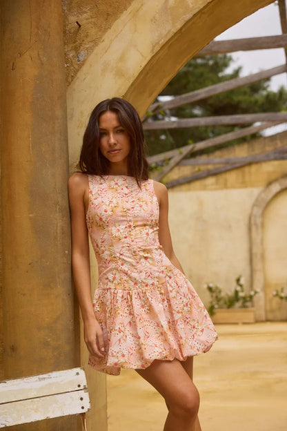 Heavenly Drift Floral Mini Dress Pink