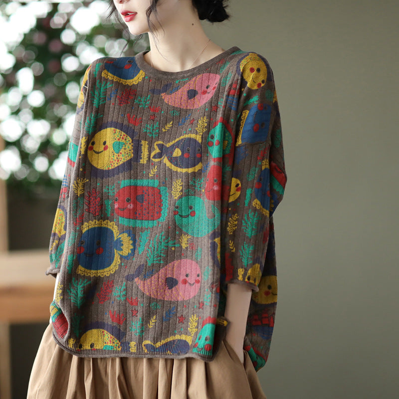 Vintage-Print Cotton-Knit Top