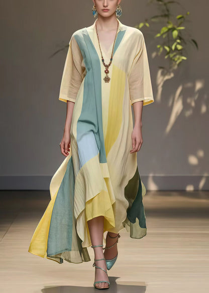 Beautiful Yellow Asymmetrical Exra Large Hem Cotton Holiday Dress Summer