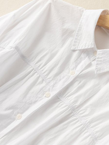 100% Natural Fabric Pleated Commuter Loose Shirt In White