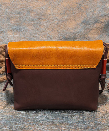 Organic Brown Yellow fashion Paitings Calf Leather Satchel Handbag
