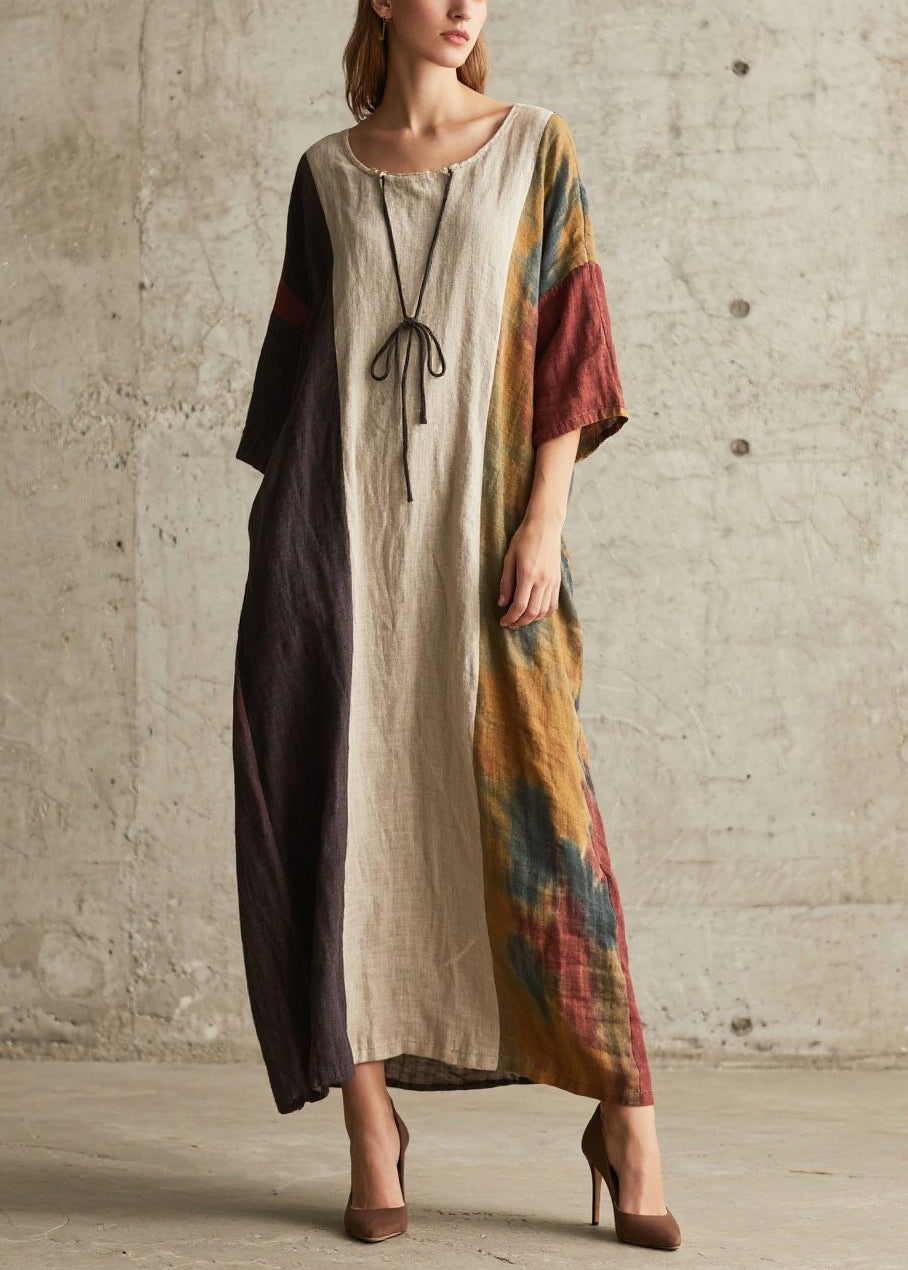 Women Colorblock Oversized Patchwork Cotton Maxi Dresses Summer
