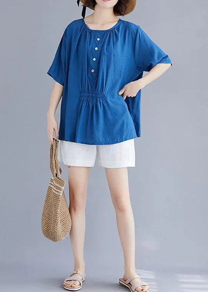Style o neck half sleeve cotton box top Wardrobes blue blouse summer