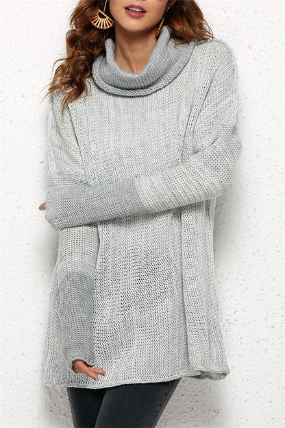 Spliced Turtleneck Loose Pullover Sweater - Black