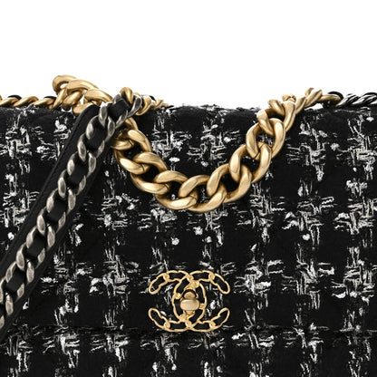 Tweed Quilted Large Chanel 19 Flap Black Silver Ecru