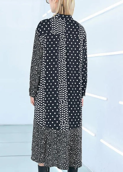 Elegant black dotted Cotton patchwork shift summer Dress