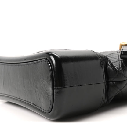 Aged Smooth Calfskin Quilted Medium Gabrielle Logo Hobo Black