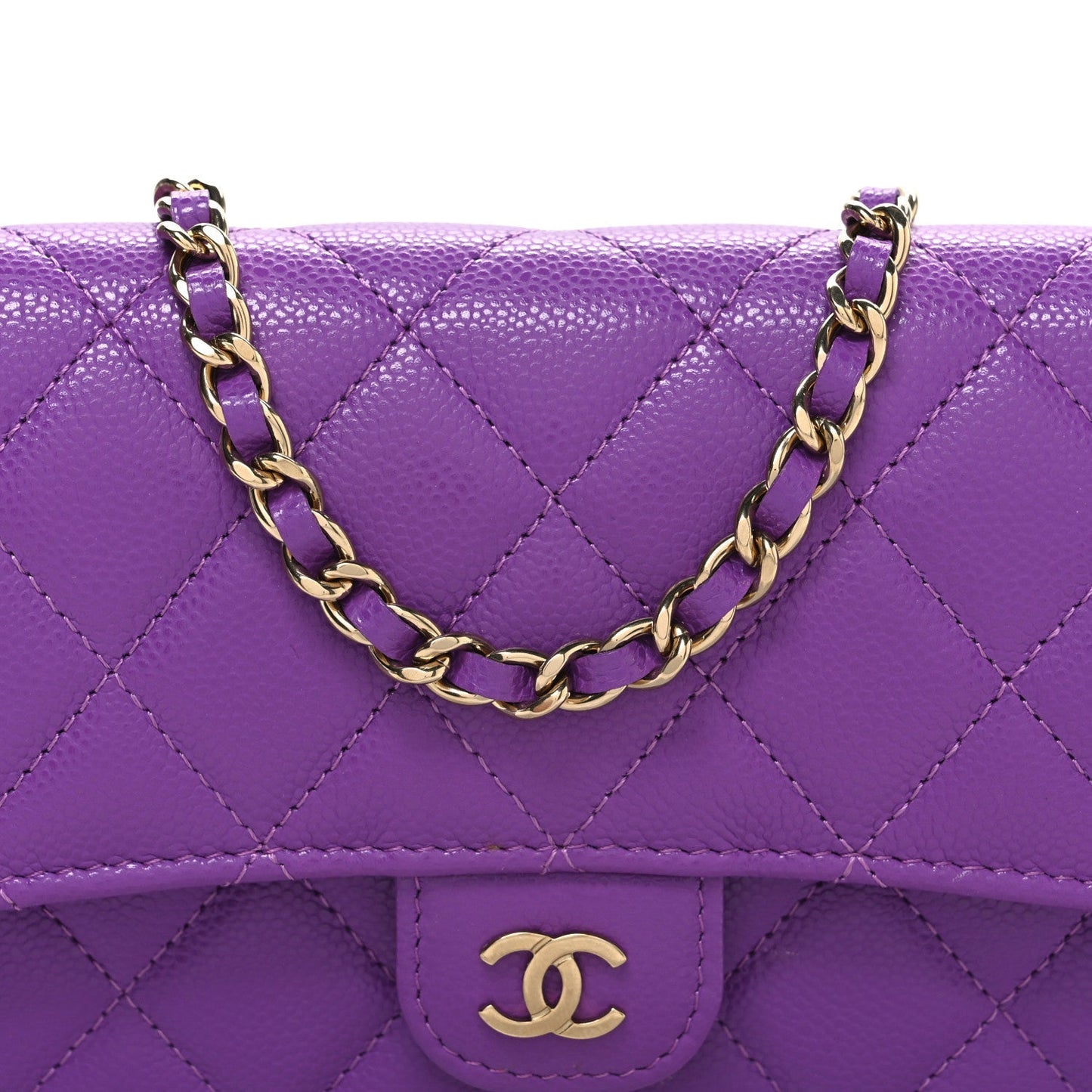 Caviar Quilted Flap Phone Holder with Chain Purple