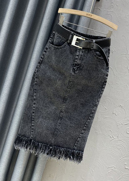 Brief Black Grey Patchwork Tassel Maxi Skirt Summer