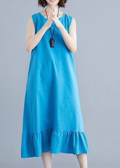 Elegant blue cotton clothes For Women o neck sleeveless A Line summer Dresses