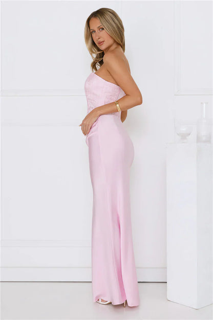 Dressed To Dazzle Strapless Satin Maxi Dress Blue