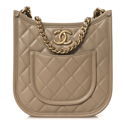 Calfskin Quilted Small Hobo Beige