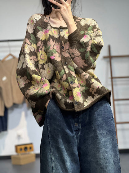 Elegant Warm Single-Breasted Sweater in Jacquard Knit