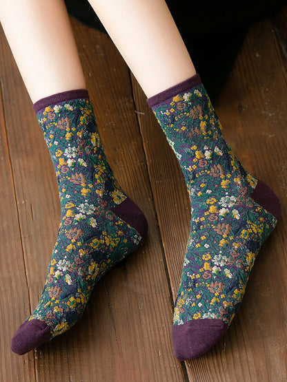 5 Pairs Winter Women Thick Retro Socks