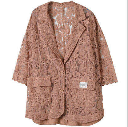 Loose Lace Embroidered Suit Collar Casual Slim Coat