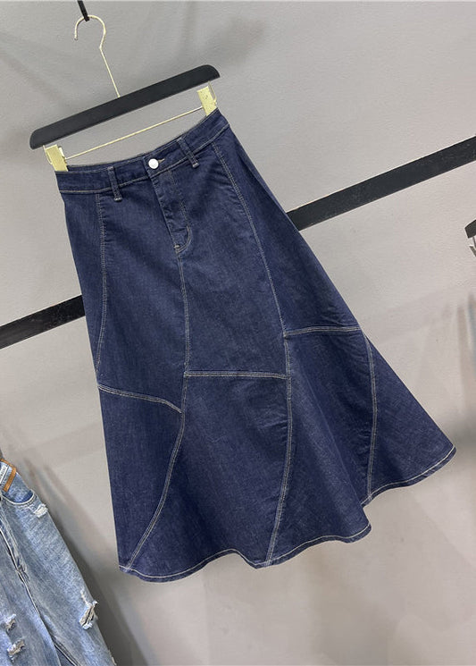 New Blue Patchwork High Waist Denim Fishtail Skirt Autumn