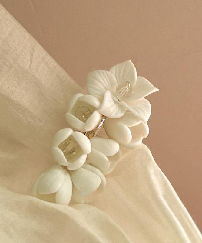 Classy White Alloy Crystal Floral Hairpin