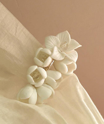 Classy White Alloy Crystal Floral Hairpin