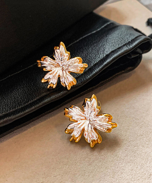 Women Golden And Silvery Flower Shape Metal Stud Earrings