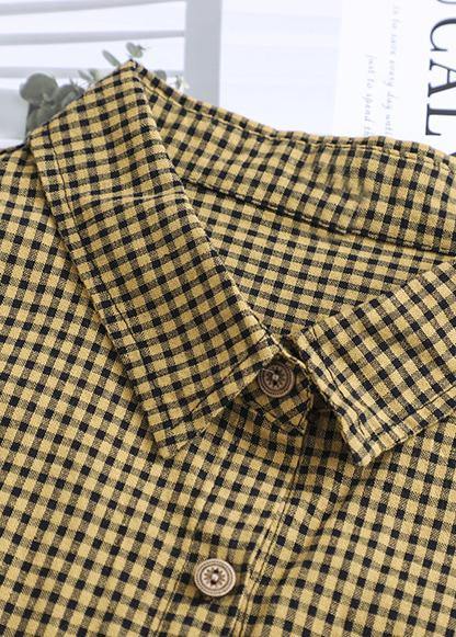 Oversize patchwork cotton Dresses Wardrobes Tunic Tops yellow plaid Dress
