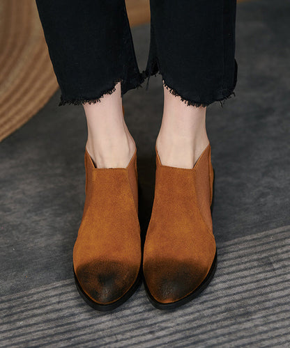 Elegant Brown Suede Splicing Boots Pointed Toe
