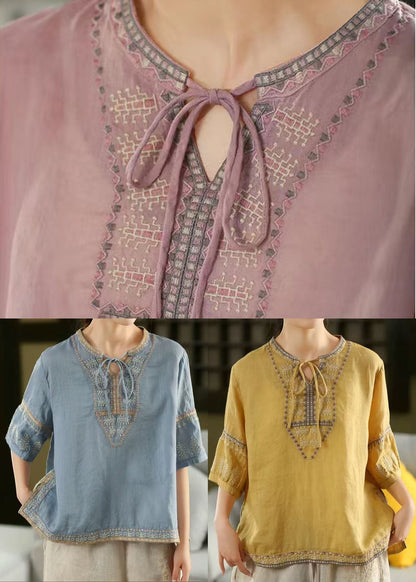 Beautiful Purple Embroidered Linen Shirt Top Summer