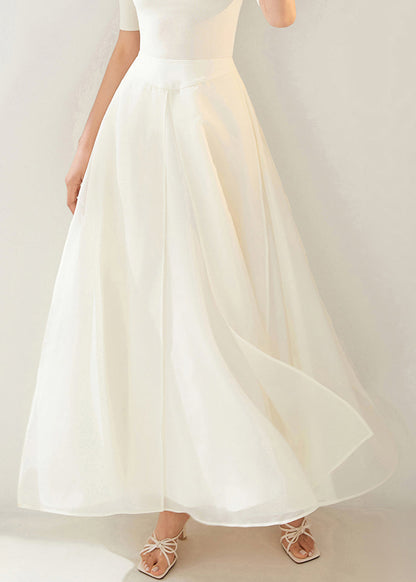 New White Layered Side Open Solid Organza Skirt Summer