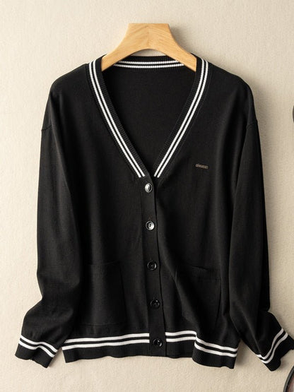 Knitwear Thin Section Literary Retro Wild Loose Striped Jacket In One-Size